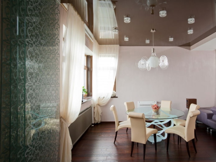 stretch ceiling in the dining room interior