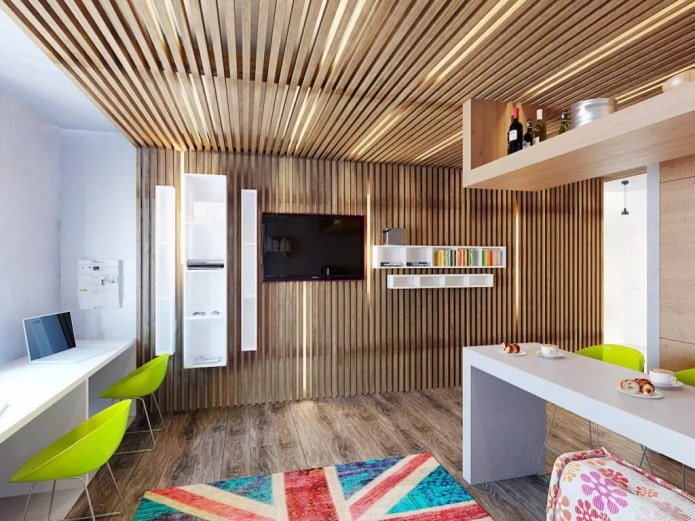 brown slatted ceiling structure