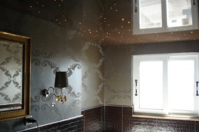 brown stretch ceiling with glitter