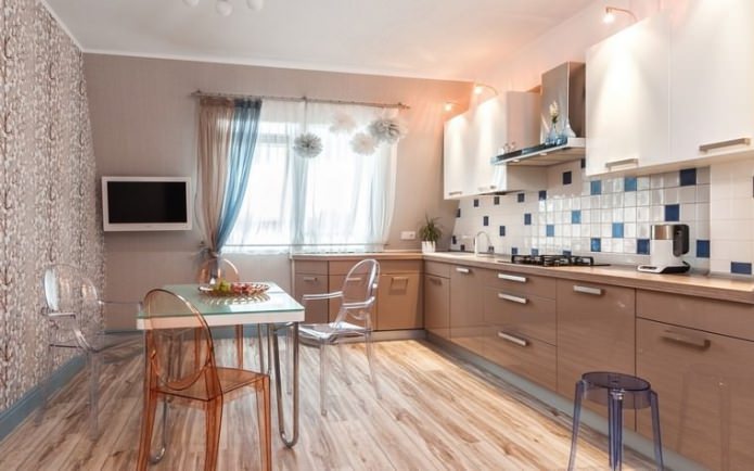 Brown color in the kitchen interior