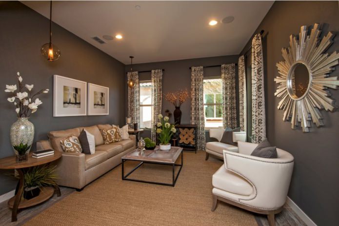 brown carpet and gray walls