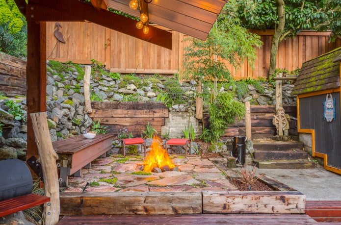 recessed fire pit in the recreation area