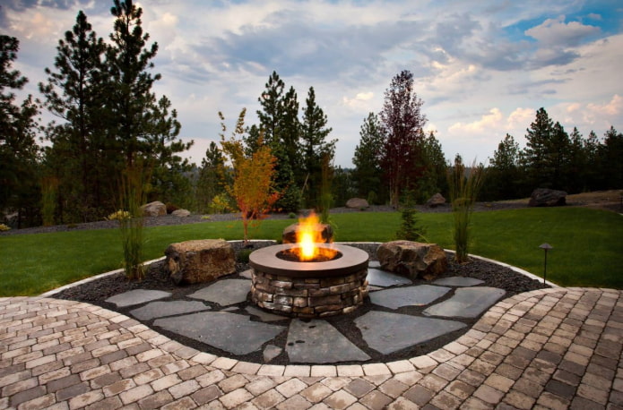 open area with a fire pit on the site