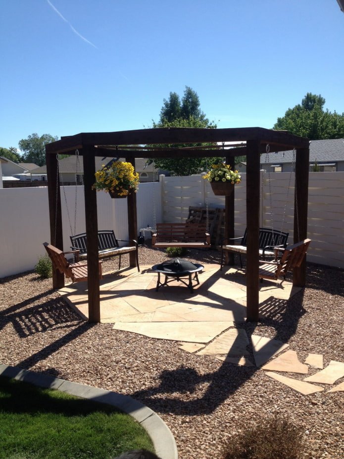gazebo with swing and fireplace