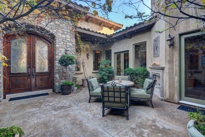 patio with antique door