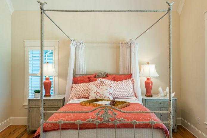 bed with antique forging in the interior