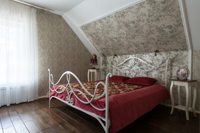 forged bed in the bedroom in the Provence style