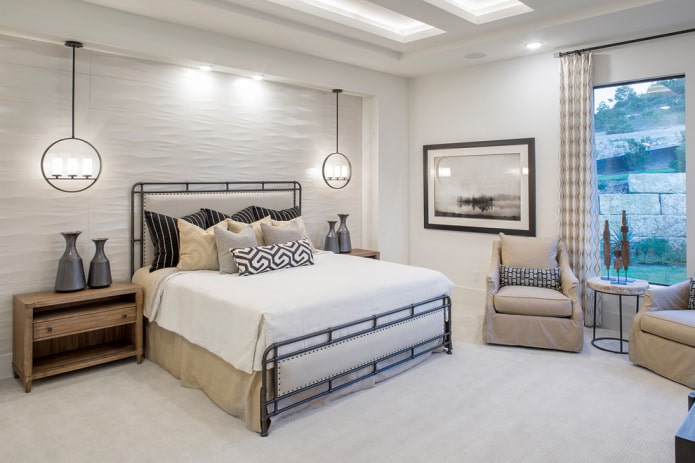 bed with leather headboard in the interior