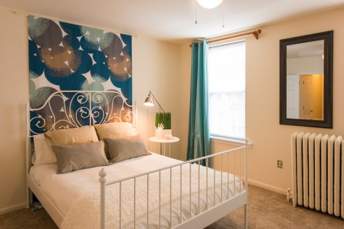 bed with forging in the bedroom interior