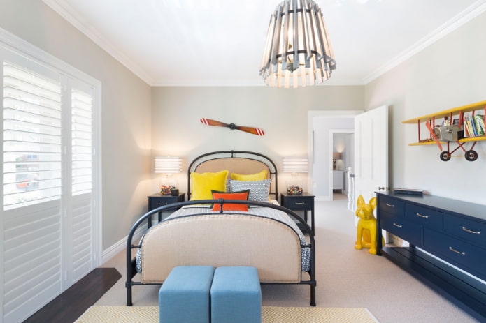 wrought iron bed with decorative upholstery