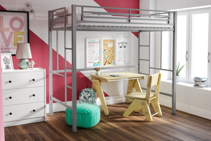 wrought iron loft bed in the interior