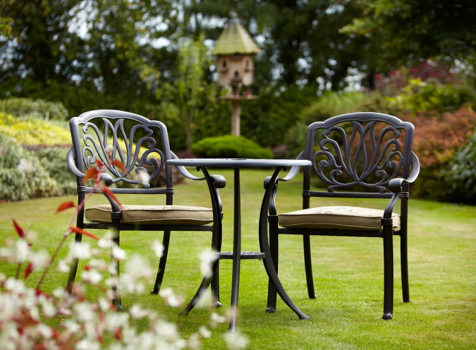 forged garden table in the exterior