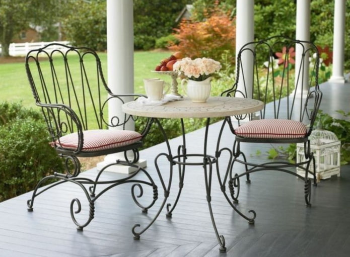 forged garden table in the exterior