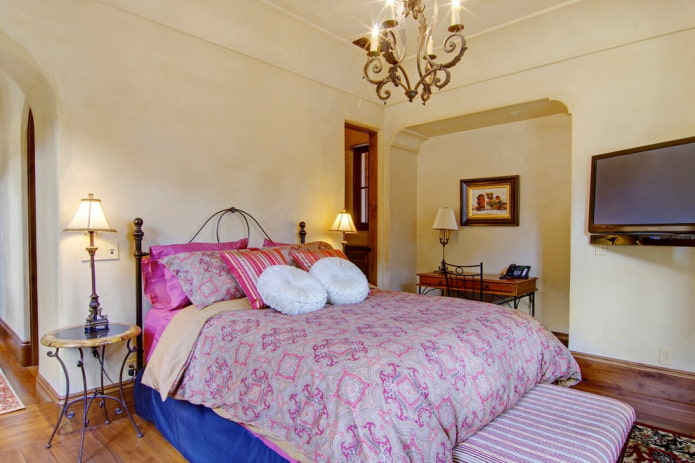 wrought iron bedside tables in the bedroom