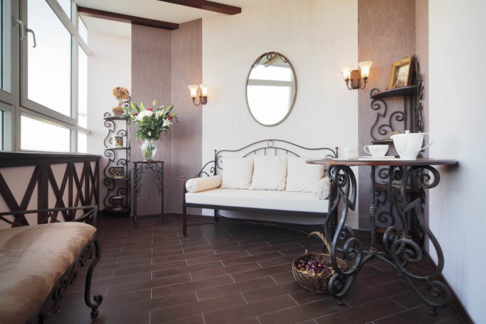 wrought-iron coffee table on the loggia