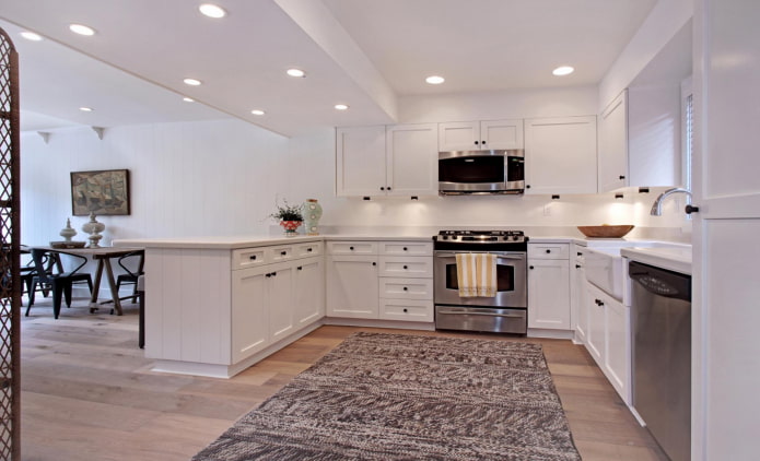 carpet in a U-shaped kitchen