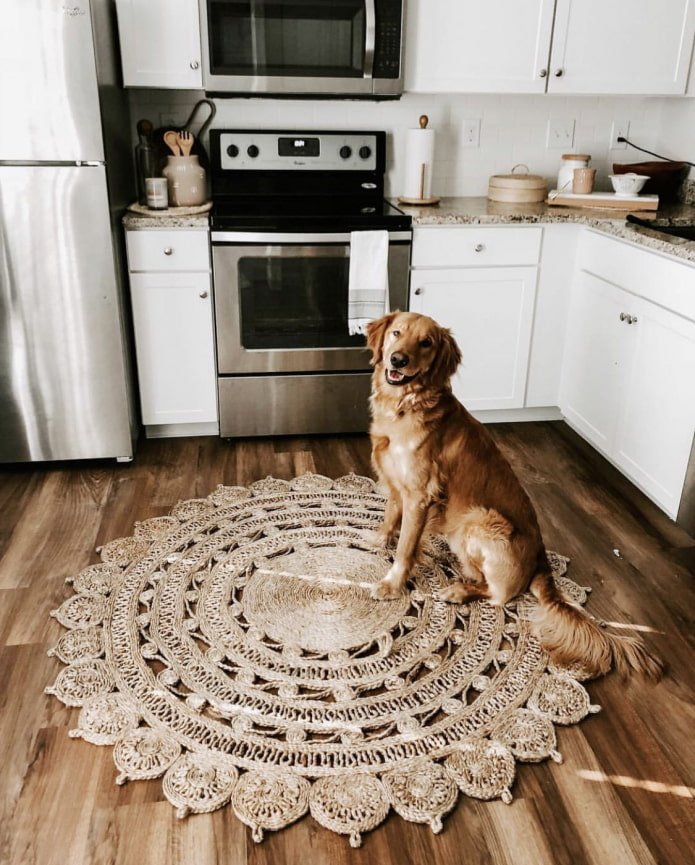 knitted rug in the kitchen