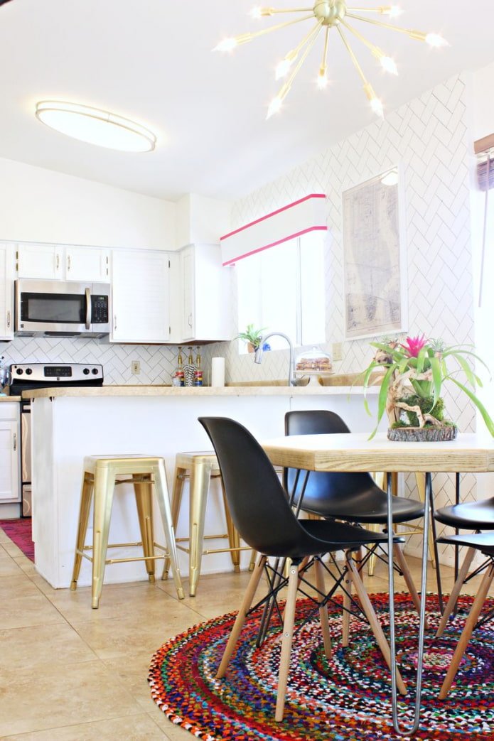scandi kitchen with a rug