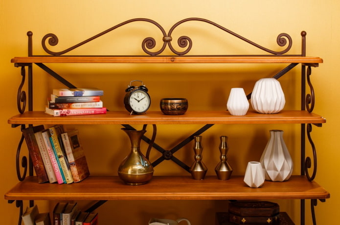 forged rack with wooden shelves