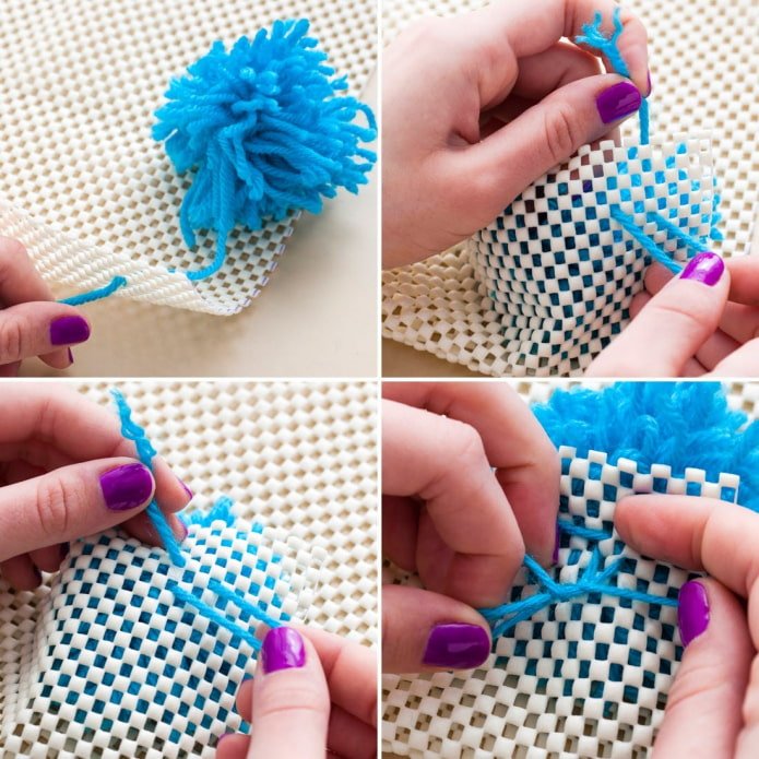 Tying pom-poms