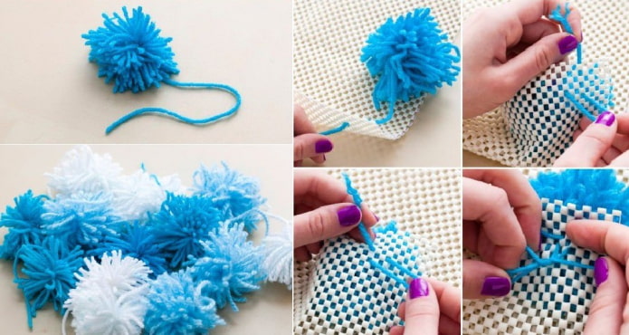 Tying pom-poms