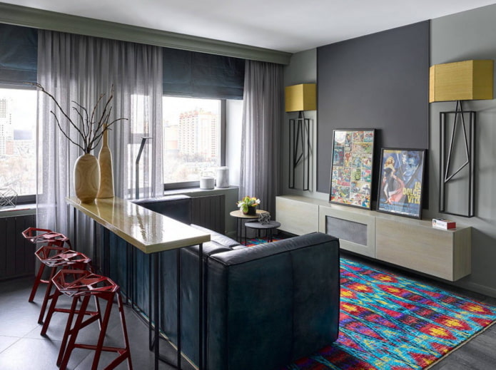 interior with a bright carpet