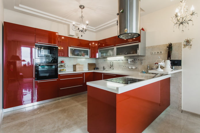 kitchen interior in red tones