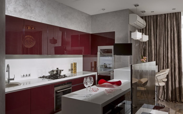kitchen interior in grey and red tones
