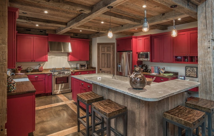 kitchen interior in red-brown tones
