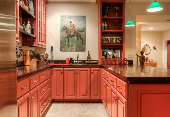 kitchen interior in red tones