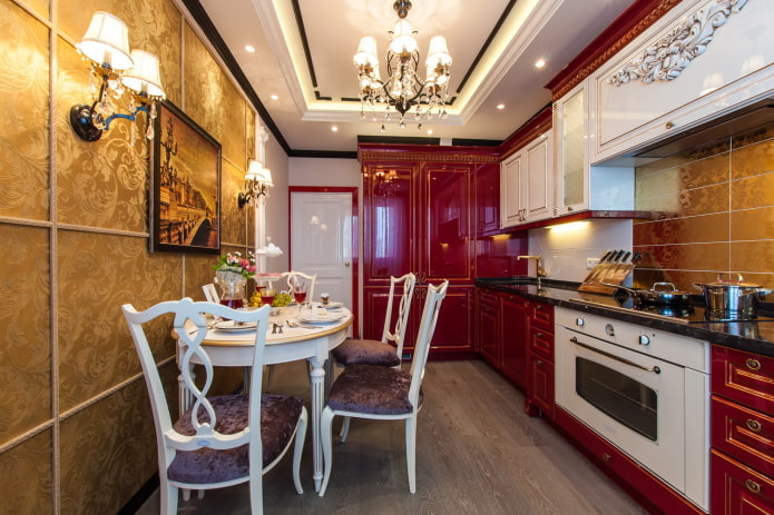 red kitchen interior in a classic style