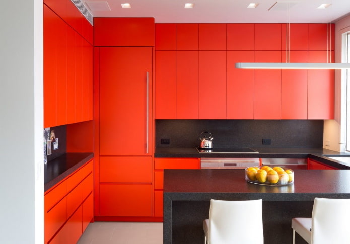 kitchen interior in red tones
