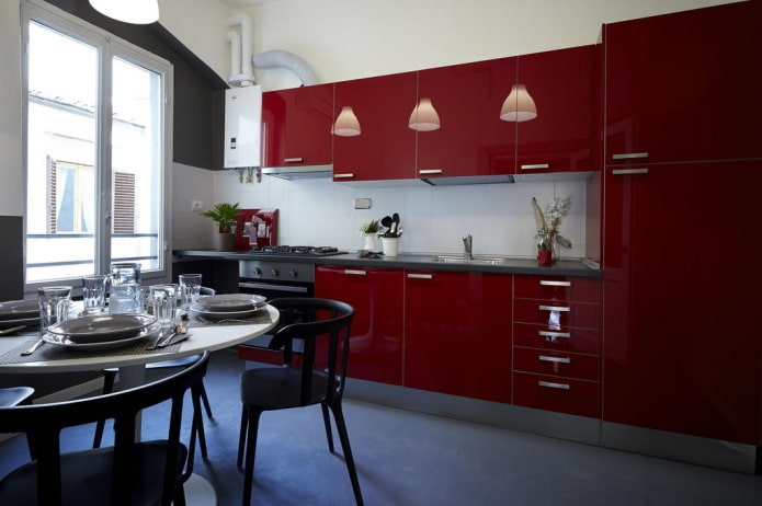 kitchen interior in red tones
