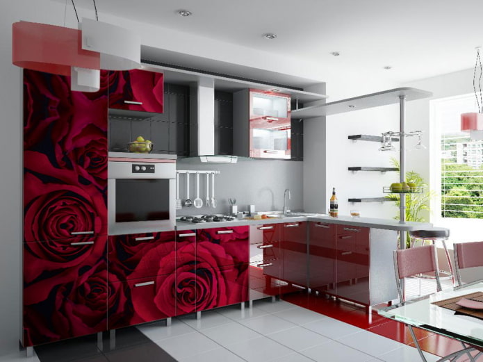 red kitchen interior in a modern style