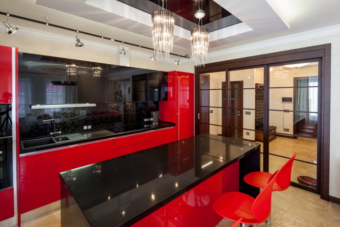 black and red kitchen set