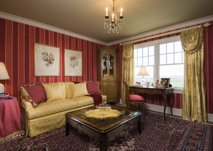 striped wallpaper in the living room