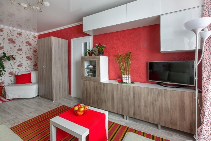 red wallpaper in the living room