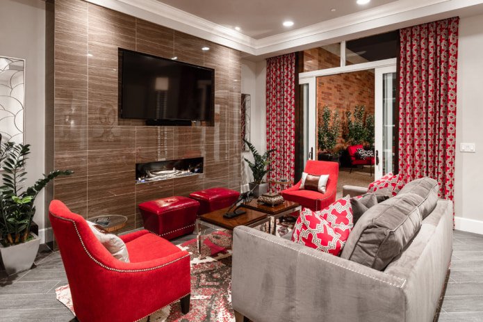 Red and gray curtain