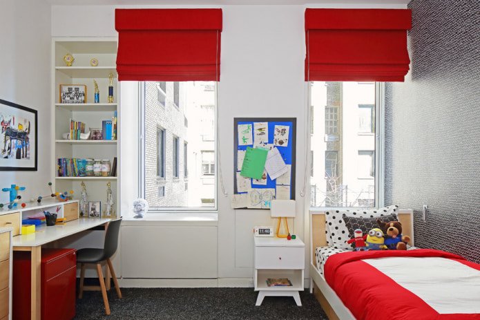 monochrome red Roman blinds