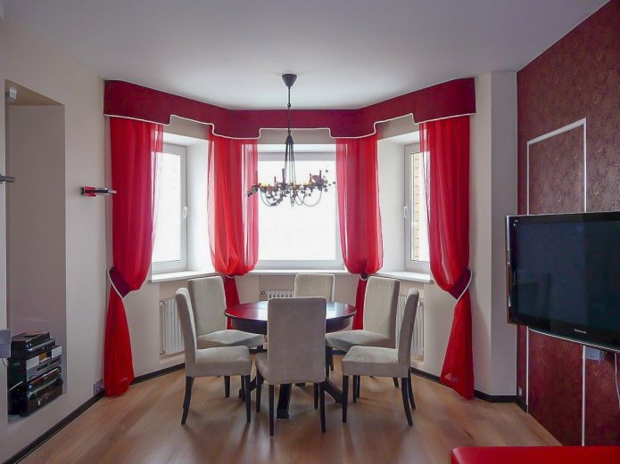 red veil on the windows