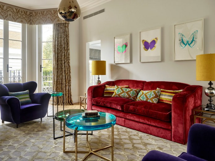 velvet sofa with pillows
