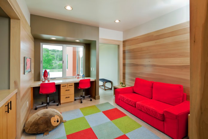bright fabric sofa in a child's room