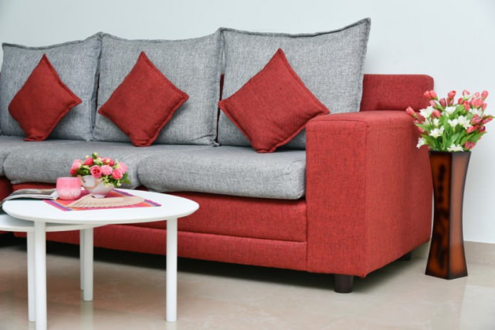 Gray and red sofa