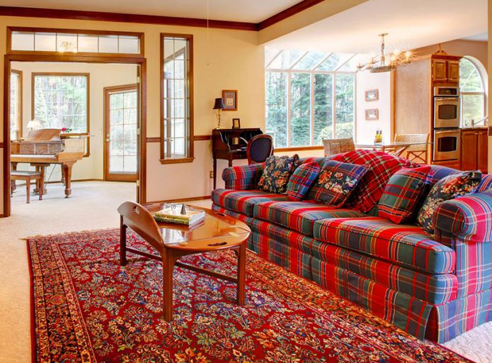 Blue and red checkered sofa