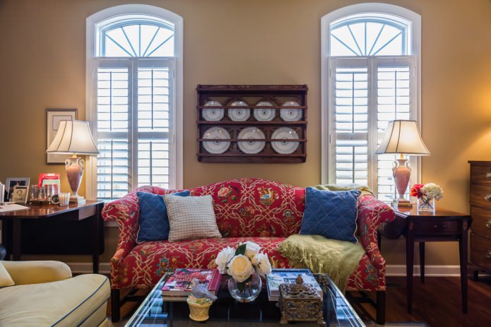 patterns and flowers on the sofa upholstery
