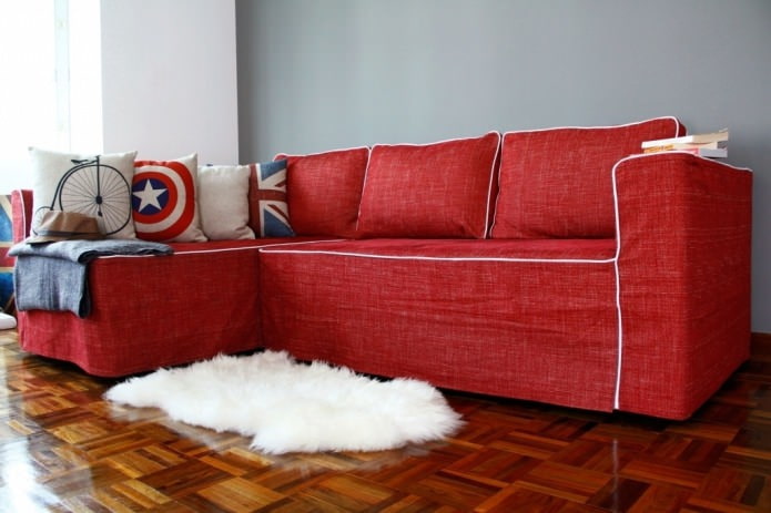 red cover for a sofa made of matting