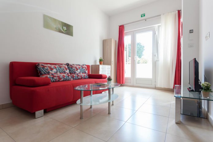 white and red curtains
