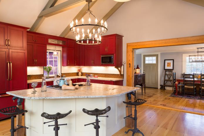 corner kitchen set with an island