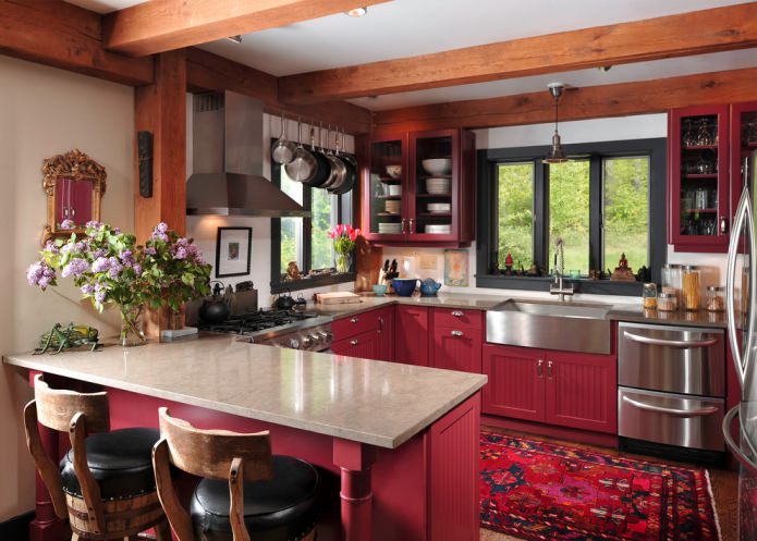 beige countertop in the kitchen in the country style