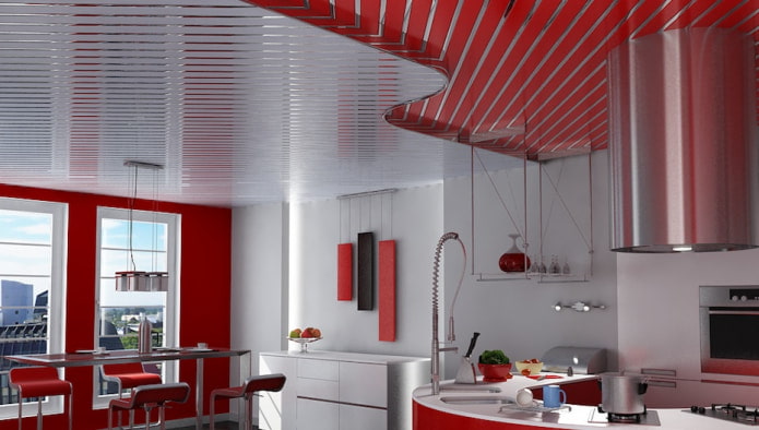 slatted ceiling combined with white